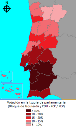 Resultados de los partidos de la izquierda parlamentaria por circunscripción
