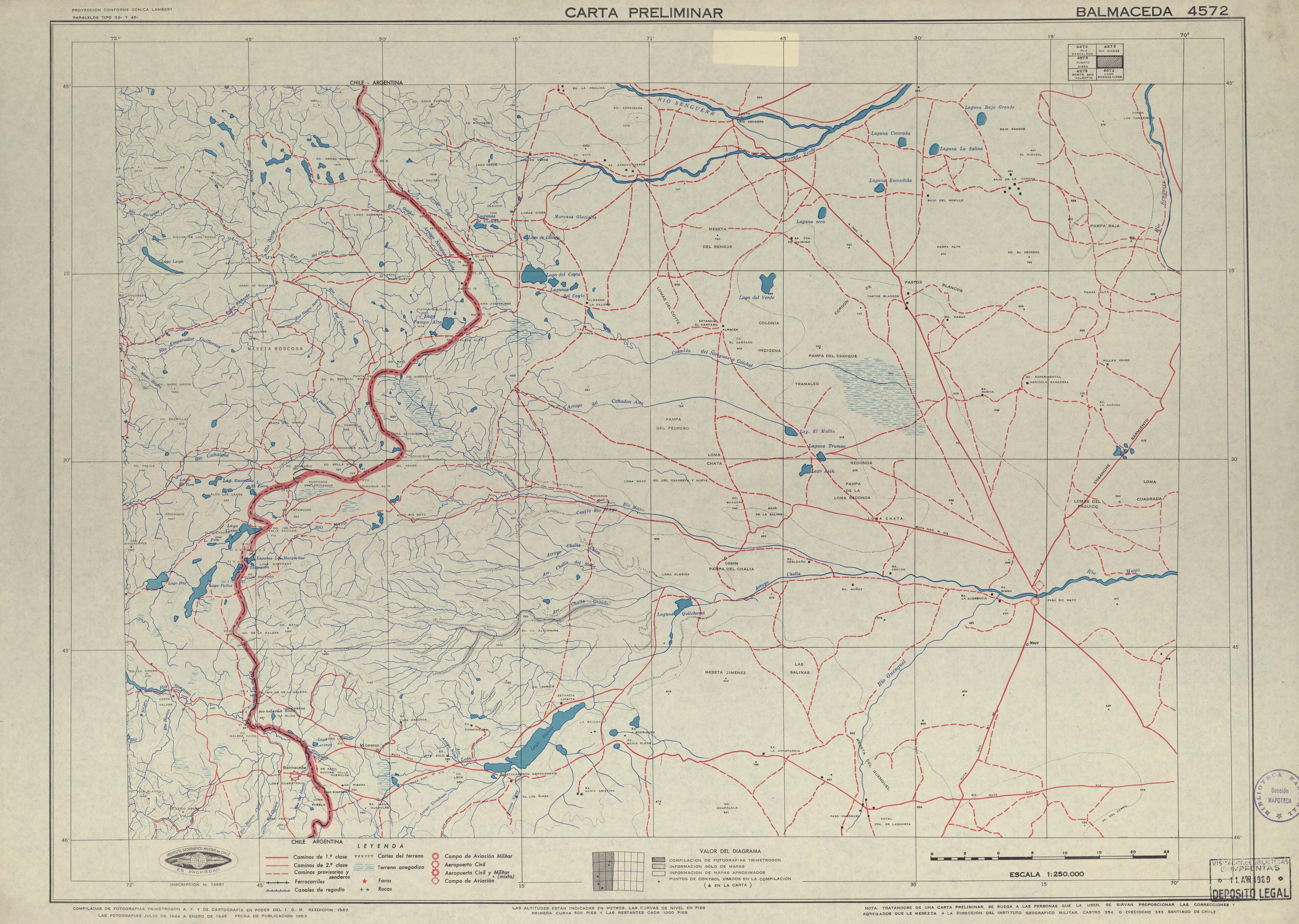 Mapa histórico del Instituto Geográfico Militar de 1953