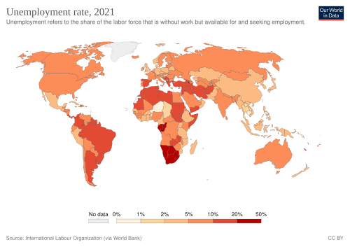 Mapa mundial de tasas de desempleo