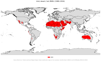 Localización geográfica mundial de los climas áridos cálidos.