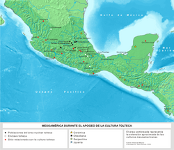 Mapa de localización geográfica de la cultura tolteca en Mesoamérica