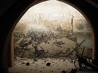 Representación artística de la batalla en el Puente de Carlos en Praga en 1648