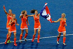 Celebración del equipo neerlandés tras ganar la final de los Juegos Olímpicos de Londres 2012