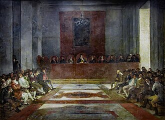 Óleo sobre tela titulado La Junta de Filipinas pintado por Francisco de Goya en 1815