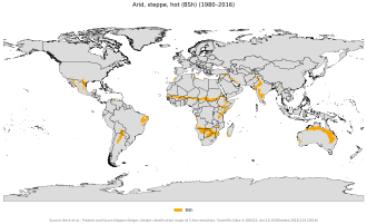 Mapa mundial indicando regiones con clima BSh