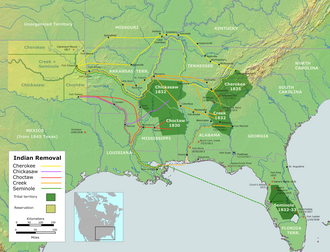 Mapa histórico que muestra las rutas de traslado de las tribus.
