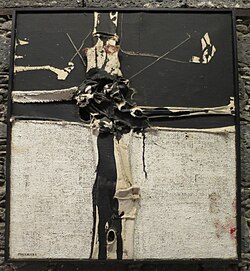 Detalle de una obra de arpillera de Manolo Millares, titulada Cuadro 201 y fechada en 1962.