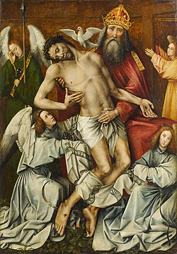 La Trinidad con Dios Padre sosteniendo el cuerpo de Cristo