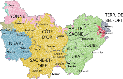 Mapa de la región Borgoña-Franco Condado