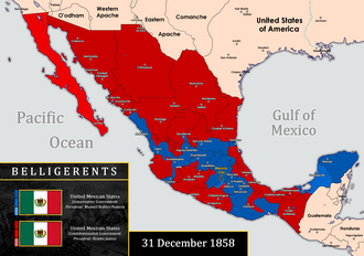 Mapa histórico y división territorial en México durante la Guerra de Reforma