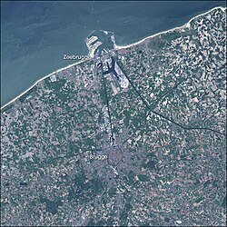 Imagen satelital de la zona de Brujas y Zeebrugge