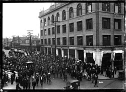 Templo del Trabajo de Vancouver durante la huelga general de 1918