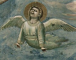 Ángel afligido en un detalle de los frescos de Giotto en Padua.