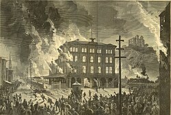 Incendio de Union Depot durante la huelga ferroviaria de 1877.