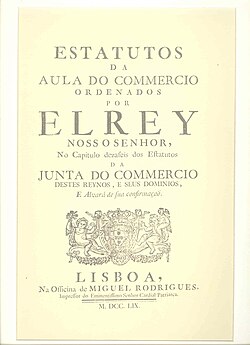Facsímil de los estatutos del Aula do Commércio en Lisboa, 1759