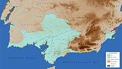 Mapa de la península ibérica en el año 500 a. C. mostrando el territorio tartésico