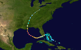 Mapa que traza la trayectoria y la intensidad de la tormenta según la escala Saffir-Simpson
