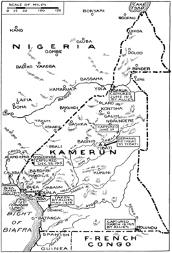 Mapa detallado de la campaña de Kamerun en agosto de 1915
