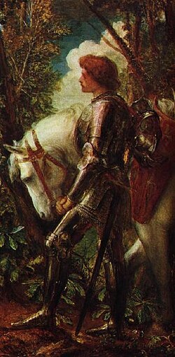 Galahad, un héroe de la leyenda artúrica, detalle de una pintura por George Frederic Watts.