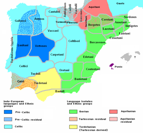 Mapa etnográfico y lingüístico de la península ibérica hacia el año 200 a. C.