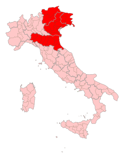 Mapa de localización y división territorial de Italia nororiental