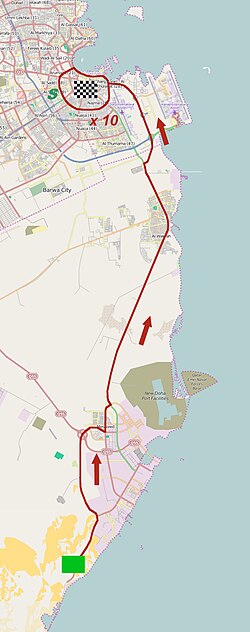 Plano del recorrido de la última etapa en Doha Corniche