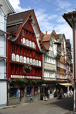 Centro histórico de Appenzell con edificaciones tradicionales.