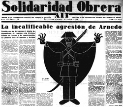 Caricatura del periódico anarquista Solidaridad Obrera sobre la actuación de la Guardia Civil