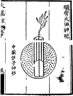Ilustración histórica de una bomba de fragmentación
