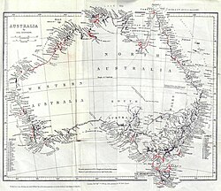 Mapa general de Australia con las costas exploradas por el Beagle