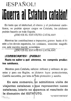 Panfleto anti-Estatuto impreso en Talavera