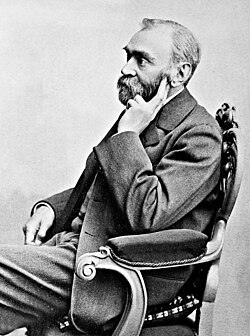 Retrato de Alfred Bernhard Nobel de perfil izquierdo