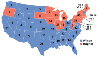 Mapa del resultado de las elecciones presidenciales de Estados Unidos de 1916
