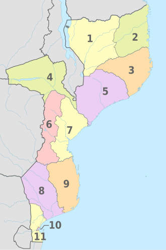 Mapa de las provincias en que se divide el territorio de Mozambique