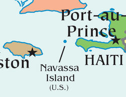 Mapa de localización detallada de la isla Navaza frente a Cuba y Haití