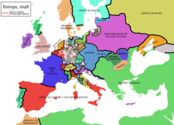 Mapa histórico de Europa tras la Paz de Westfalia en 1648