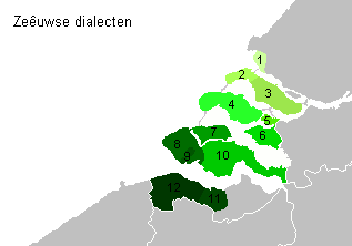 Área de distribución de los dialectos zelandeses