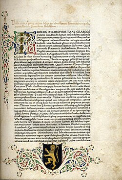 Página de una edición renacentista de las Vidas paralelas de Plutarco impresa por Ulrich Han en 1470