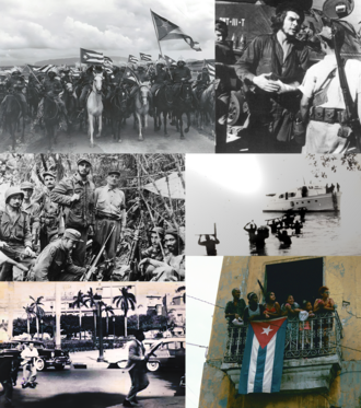 Collage histórico de imágenes relacionadas con la Revolución cubana