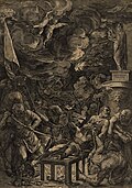 Grabado de El martirio de san Lorenzo por Cornelis Cort