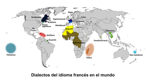 Distribución de dialectos del idioma francés en el mundo.
