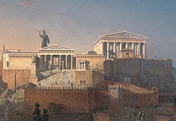 Reconstrucción parcial del Partenón en la Acrópolis de Atenas
