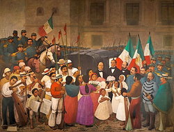 Mural que conmemora la entrada triunfal de Benito Juárez a la Ciudad de México
