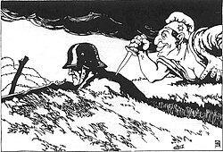 Ilustración de una postal austríaca de 1919 sobre la teoría de la puñalada por la espalda.