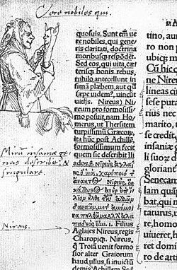 Dibujo a la pluma de Hans Holbein el Joven en un ejemplar del Elogio de la locura
