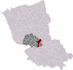 Situation del municipio de Cassel en su cantón y en el distrito de Dunkerque