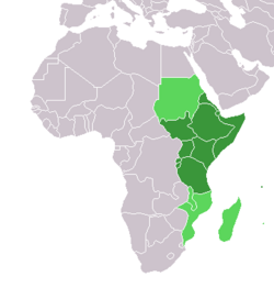 Mapa de la región de África Oriental