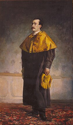 Retrato de un doctor con la indumentaria académica propia de dicho grado a finales del siglo XIX en España