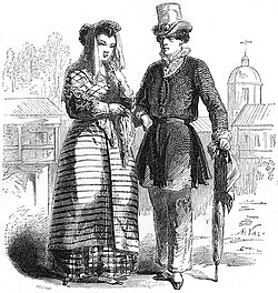 Pareja mestiza en la Filipinas colonial de mediados del siglo XIX.