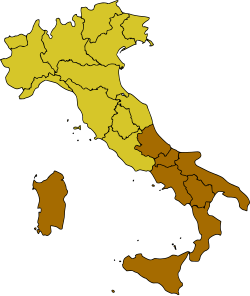 Mapa general de la macrorregión meridional italiana